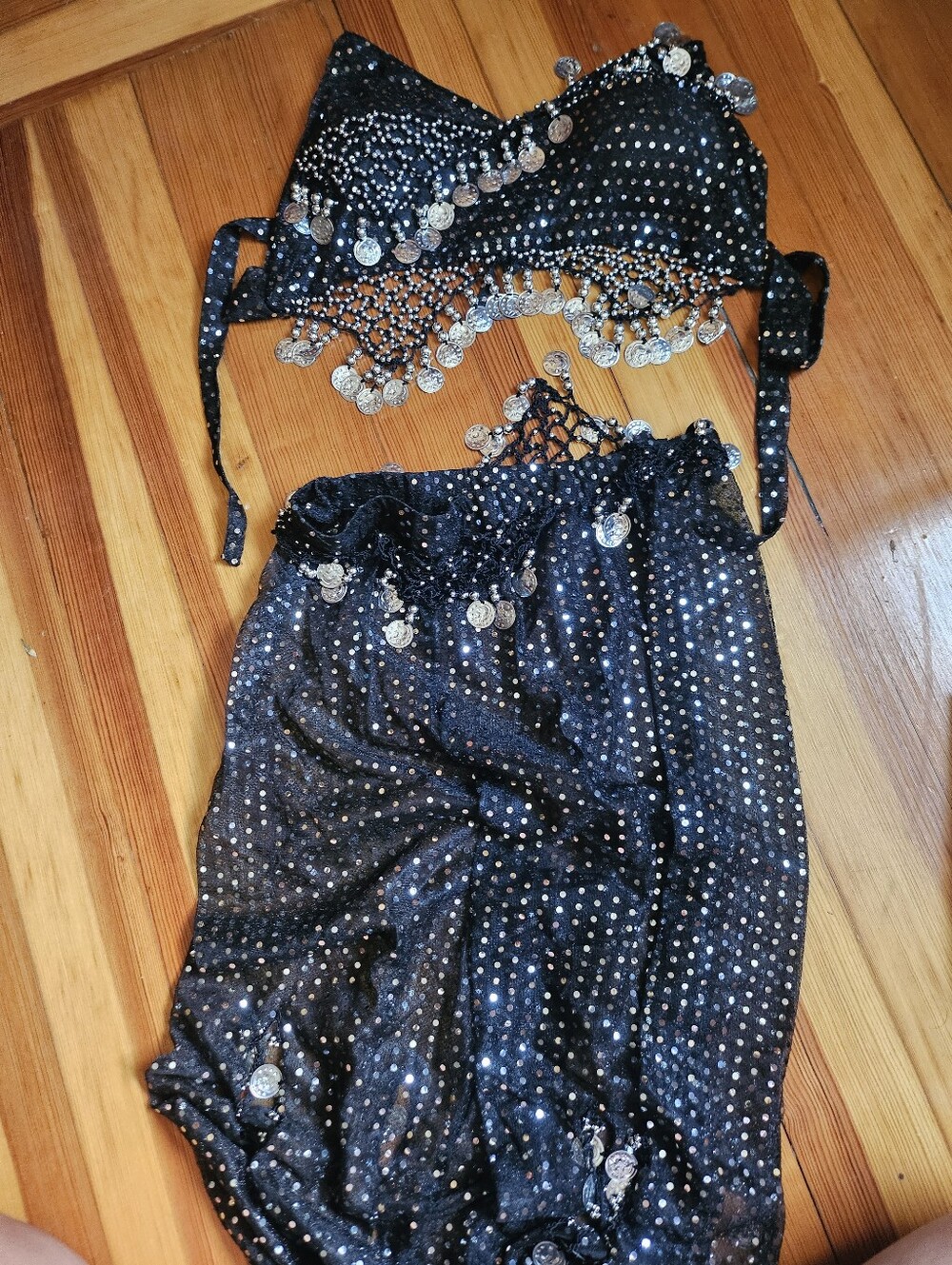 Halloween- Sequined Coin-Trim Black Belly Dance Skirt Set